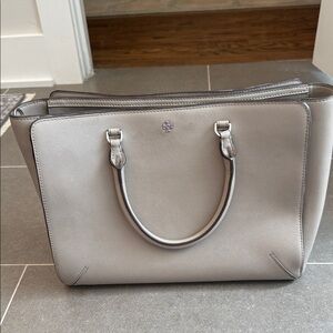 Tory Burch Light Gray Leather Structured Tote